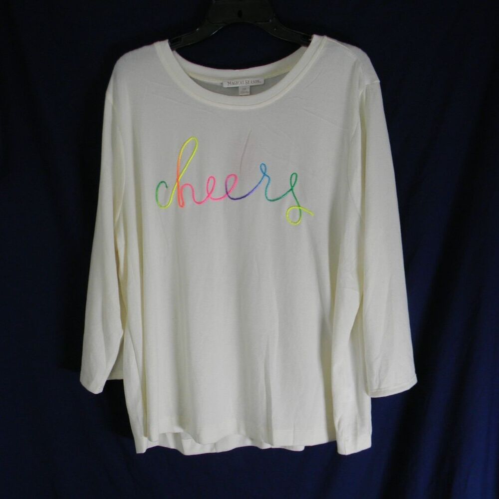 Magical Season Cream Sweater Lightweight Rainbow "Chreers" Sz 2x Christmas NWT